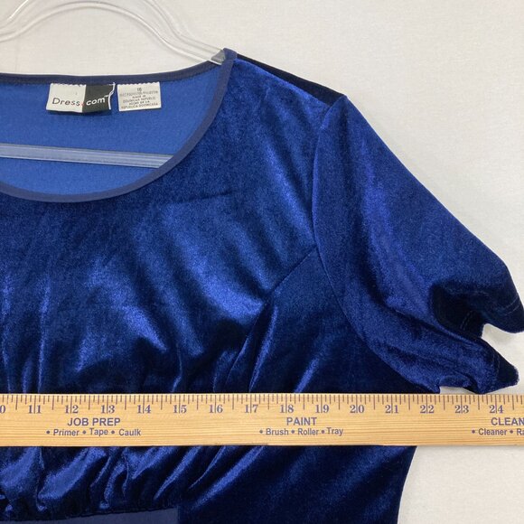 Dress.com size 16 Blue Velvet Ruched Bow Tie Front Side Slit Maxi Dress Y2K - Picture 7 of 10